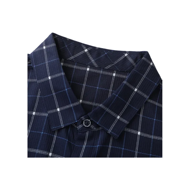 ARTSDON Shirts Men Navy Blue Plaid-2