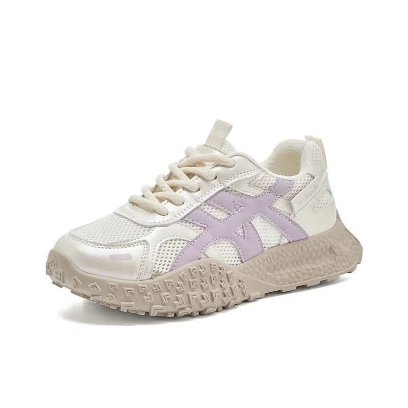 La Chapelle Abrasion Resistant Slip Resistant Low Top Chunky Sneakers Women's Beige Purple-0