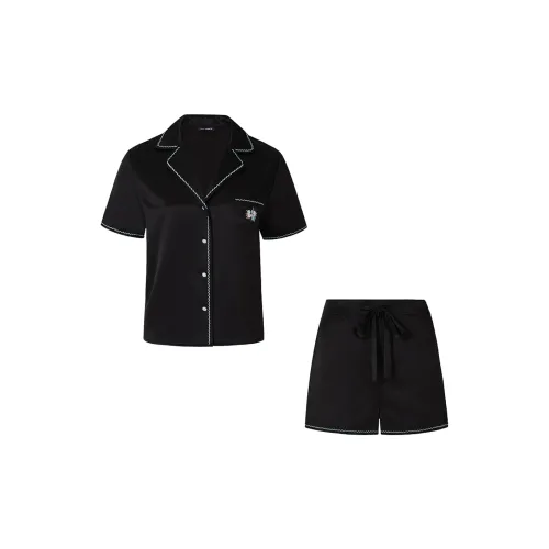 SILKY suede Pajama Set Women's Sparkling Black