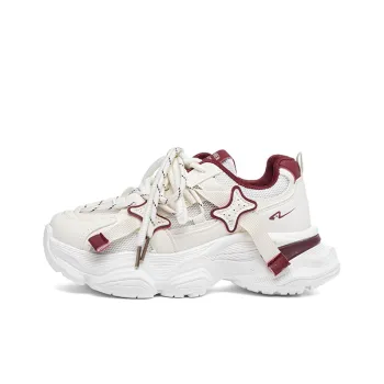 RENBEN Cushioning Abrasion Resistant Breathable Low Top Chunky Sneakers Women's Beige Red
