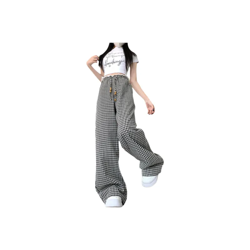 GOSO Casual Pants Women's Black White Plaid-1
