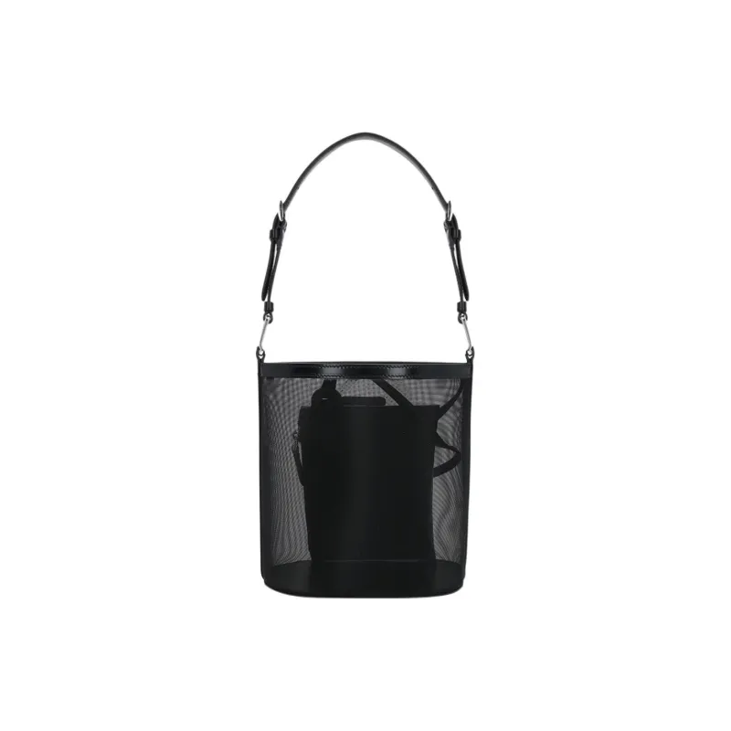 PRADA Leather Bucket Bags Shoulder Bags Women's Black-3