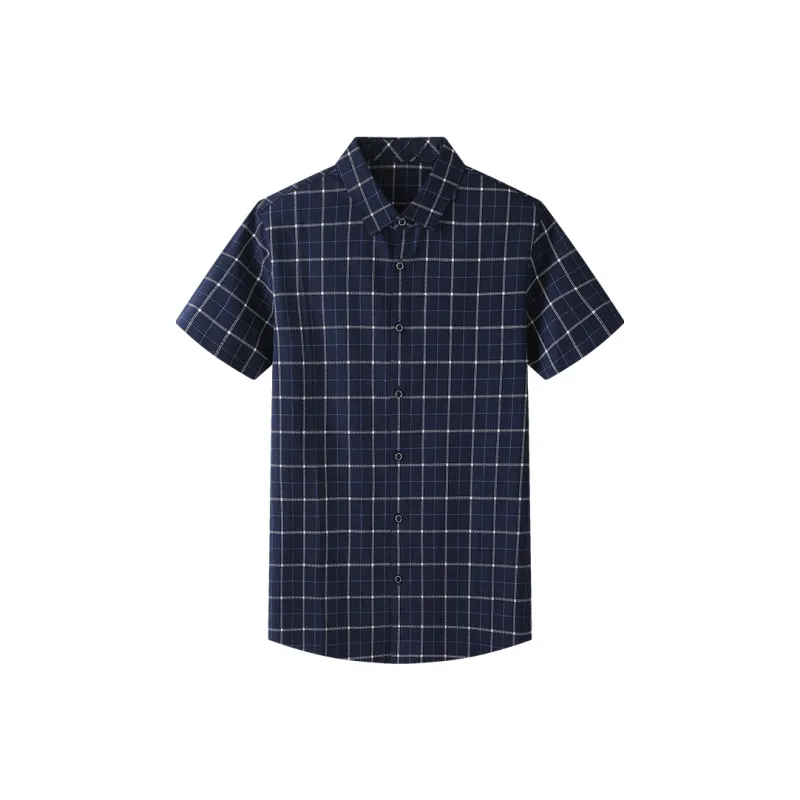 ARTSDON Shirts Men Navy Blue Plaid-0