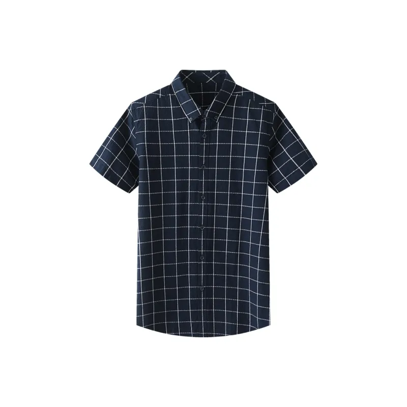 ARTSDON Shirts Men Navy Blue Plaid-0
