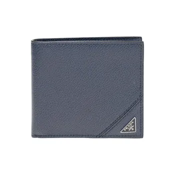 PRADA Calfskin Wallet Men's Dark Blue