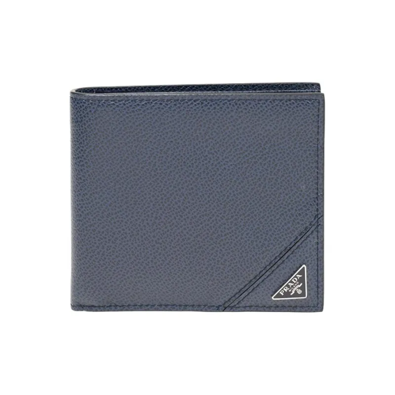 PRADA Calfskin Wallet Men's Dark Blue-0