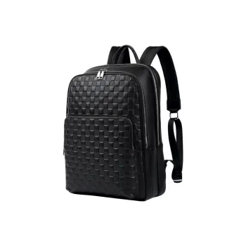 PESASRIE Top Grain Cow Leather Backpack Regular Men's Black