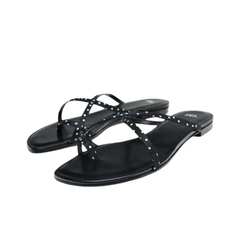 ZARA Rubber Sole Abrasion Resistant Flip Flops Women's Black-2