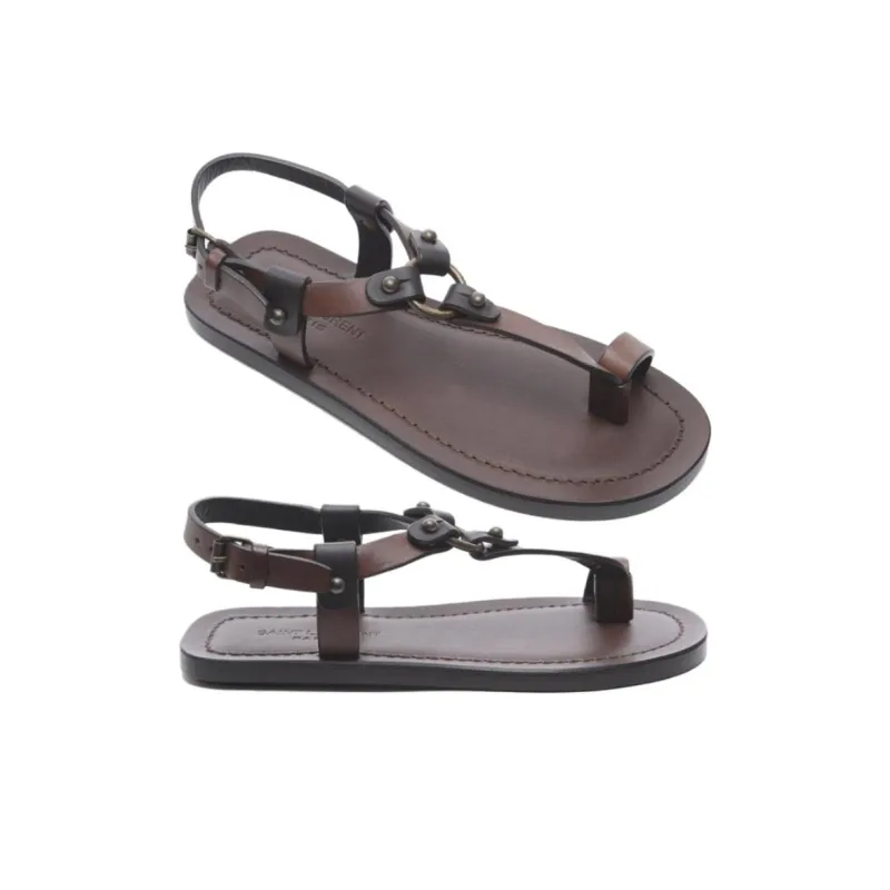SAINT LAURENT Nu Pieds One Strap Sandals Women's Brown-3