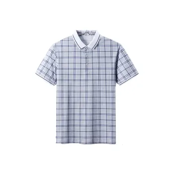 ARTSDON Polo Shirts Men Light Gray Plaid