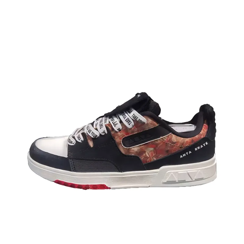 Anta Slip Resistant Cushioning Abrasion Resistant Low Top Skateboard Shoes Men's Black White-0