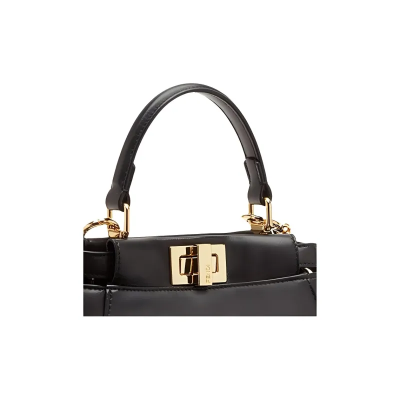 FENDI Peekaboo Nappa Leather Handbag Mini Women's Black-4