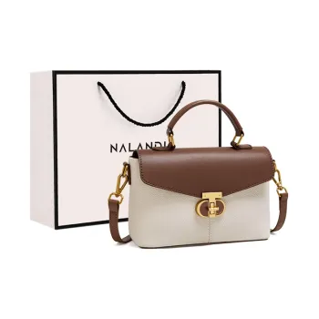 Narandu Cow Leather Shoulder Bag, Crossbody Bag, Handbag Medium Size Women's Ecru & Brown