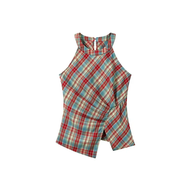 HUINIAN Tank Tops Women's Red Plaid-0