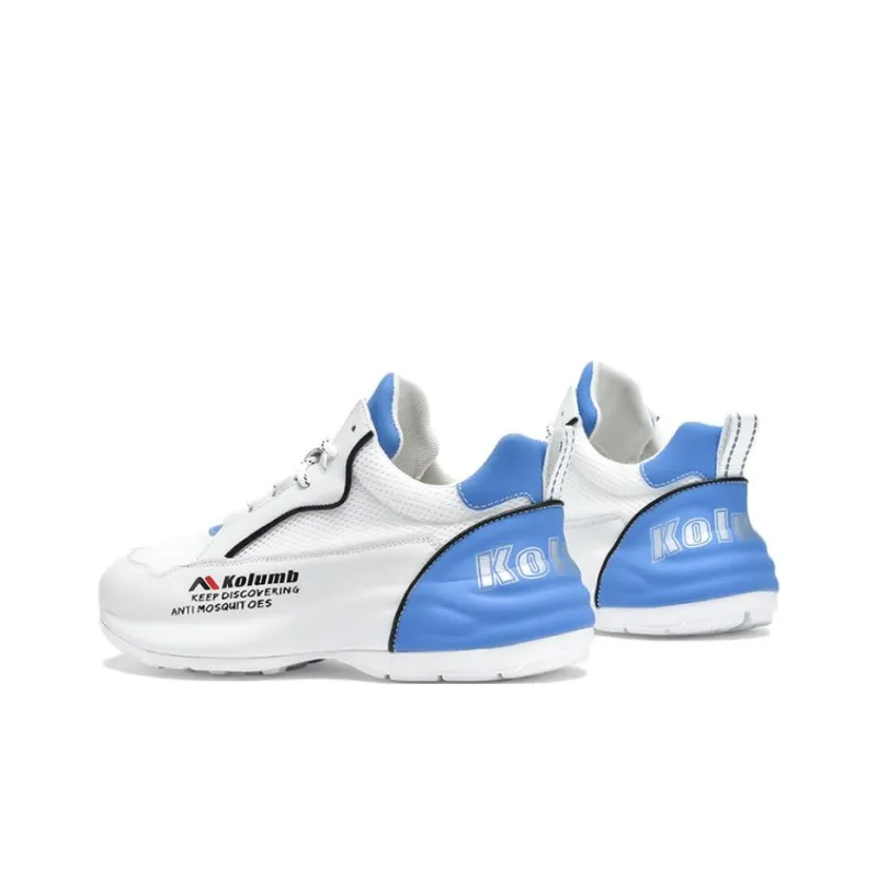 Kolumb Anti Slip Wear Resistant Low Top Chunky Sneakers Women's White Light Blue-4