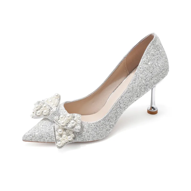 Be Good Slim Heel High Heels Women's Silver-1