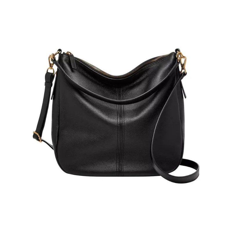 FOSSIL Leather HOBO Shoulder Bag Women's Black-0