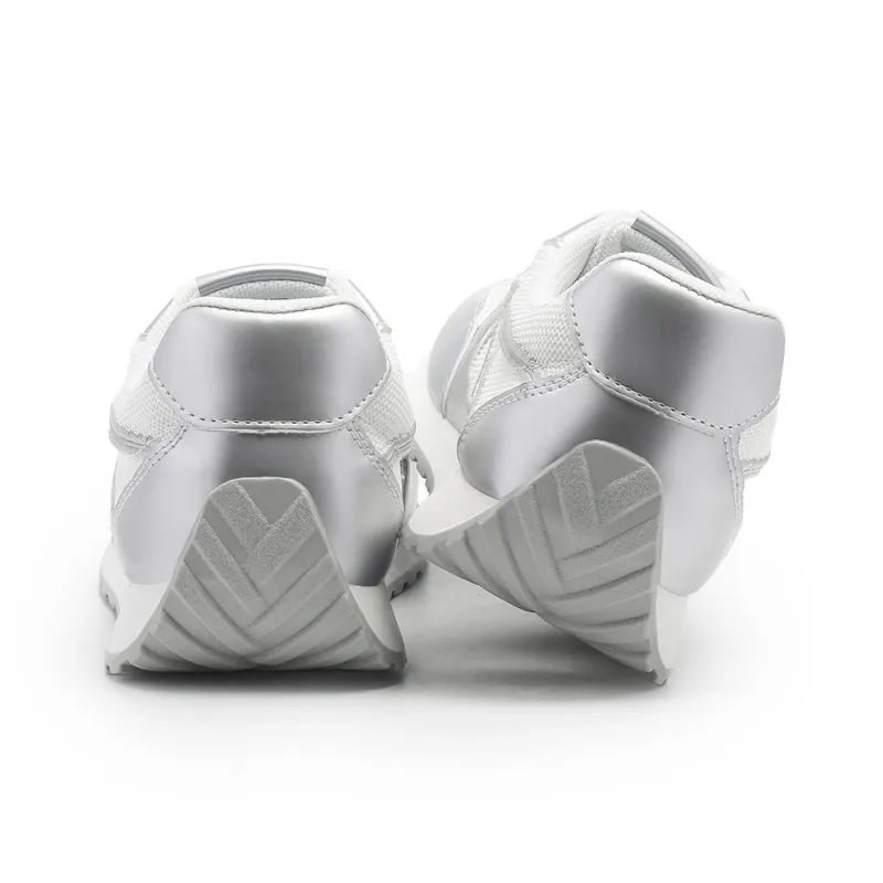 DEERWAY Abrasion Resistant Breathable Low Top Casual Shoes Women's White Silver-4