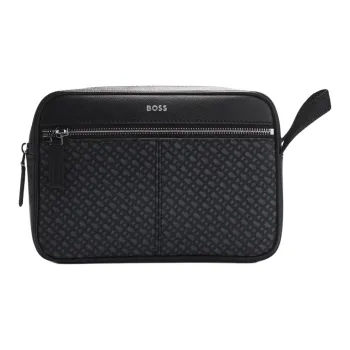 HUGO BOSS Recycled Leather Toiletry Bag Men's Black