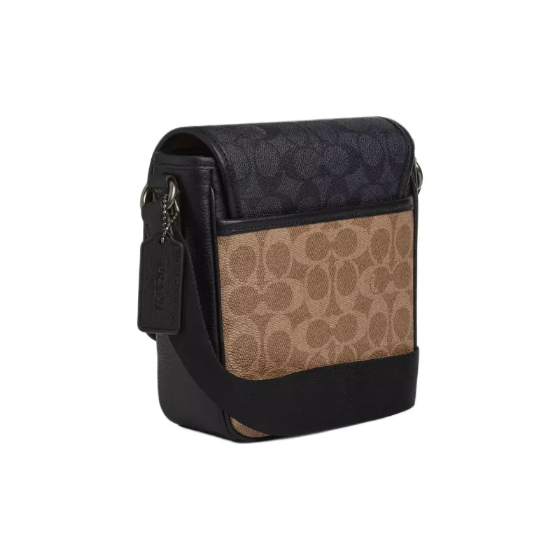 COACH LUCAS Signature Coated Canvas Crossbody Bag, Shoulder Bag Mini Men's Khaki & Black-1