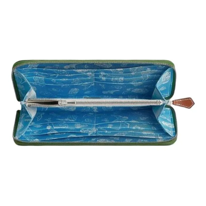 HERMES Leather Wallet Women's Green-1