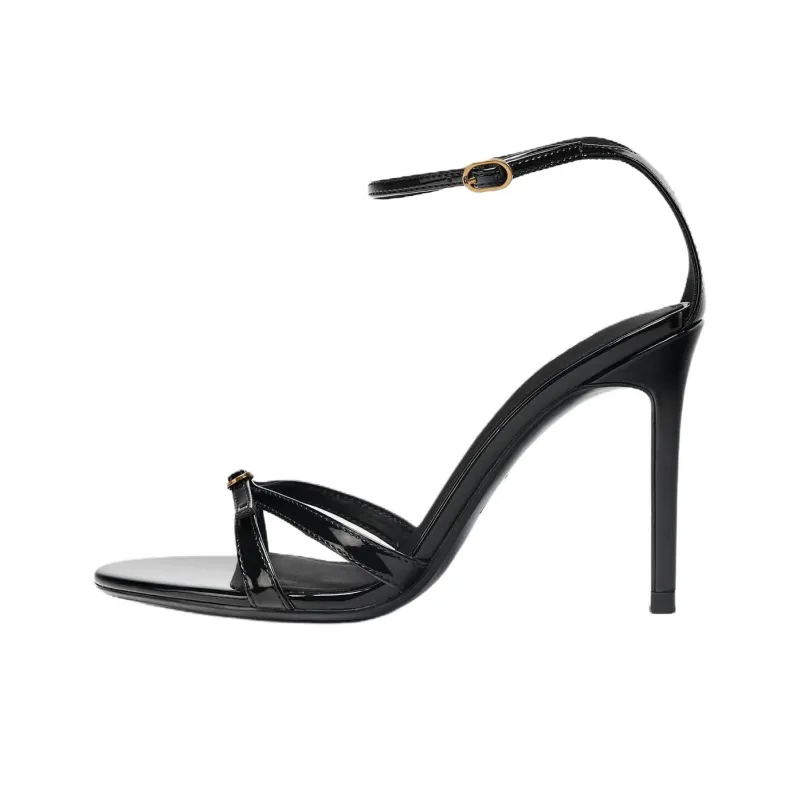 ZARA One Strap Sandals 10cm Women's Black-0