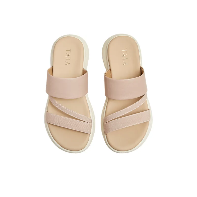 TATA Rubber Sole Leather Patchwork Quiet Slide Slippers Women's-2
