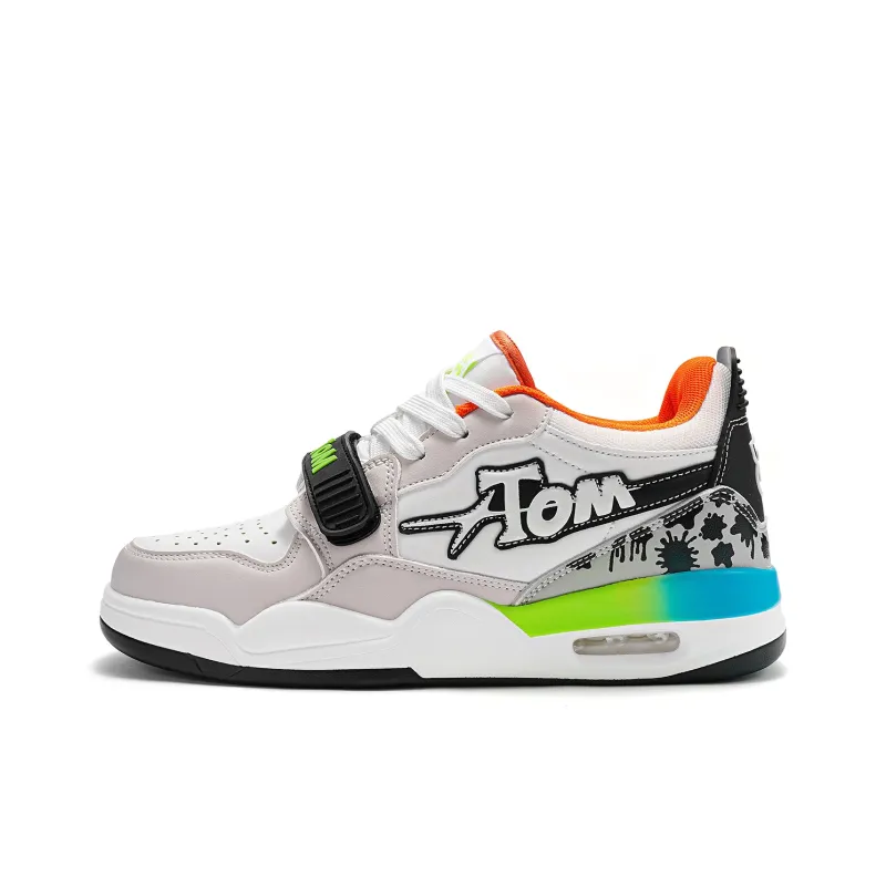 TALKING TOM Vintage Basketball Shoes Unisex Low Top Beige Orange/White/Gray Black-10