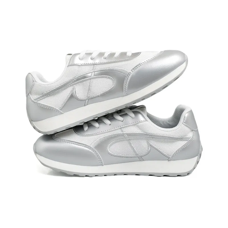 DEERWAY Abrasion Resistant Breathable Low Top Casual Shoes Women's White Silver-2
