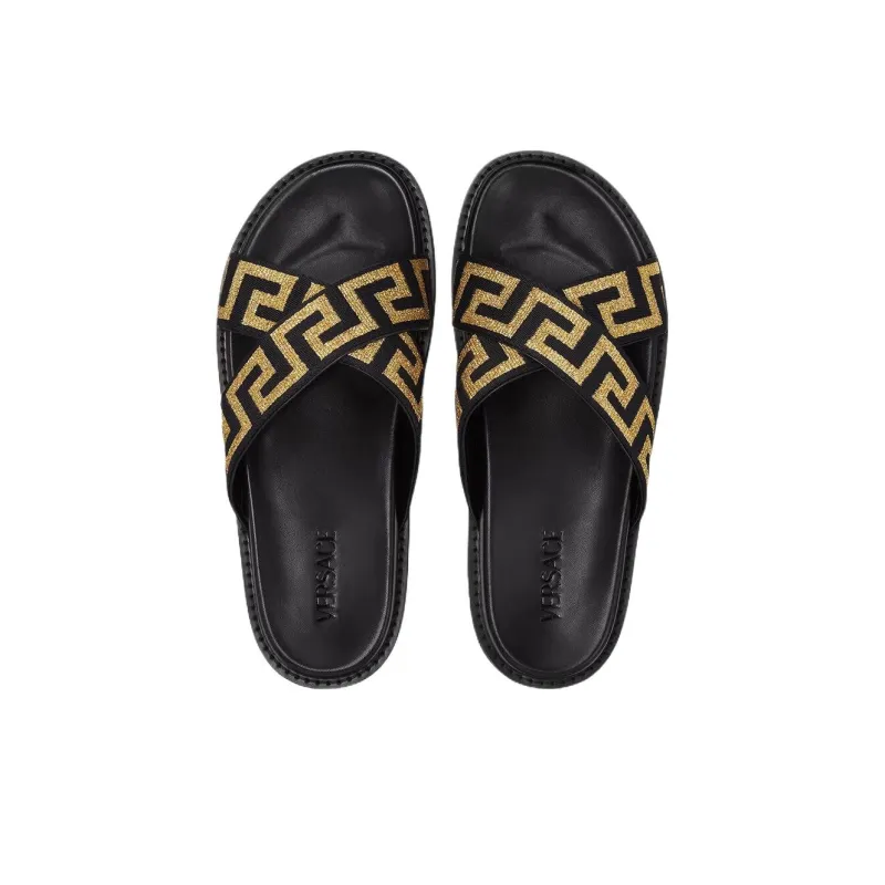 VERSACE Greca Slip Resistant Slide Slippers Men's Black-2