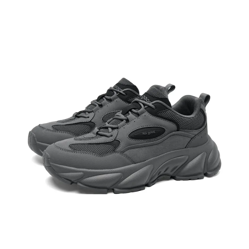 HLA Breathable Height Increase Low Top Casual Shoes Men's Dark Gray-1