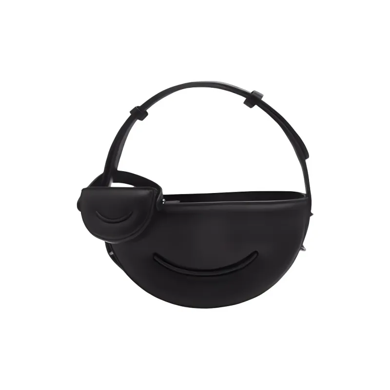 TENNCO Cow Leather Smiley Face Bag, Shoulder Bag, Crossbody Bag, Handbag Trumpets Unisex Future Black/Space White-2