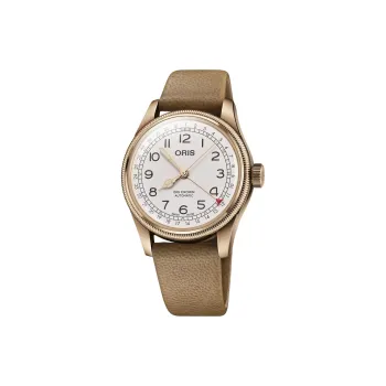 Oris Automatic Mechanical Movement Unisex Watch 40 meter Water Resistance White Dial Bronze Watch Case Leather Strap