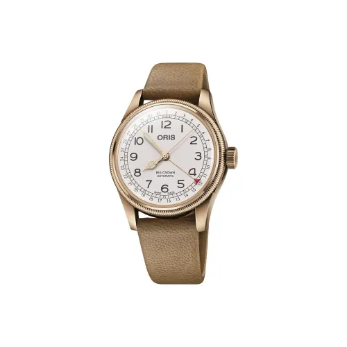 Oris Automatic Mechanical Movement Unisex Watch 40 meter Water Resistance White Dial Bronze Watch Case Leather Strap