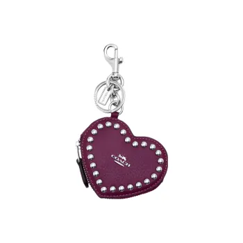 COACH Heart Pebbled Leather Heart Bag Accessory Women's Silver & Dark Berry