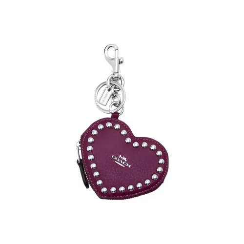 COACH Heart Pebbled Leather Heart Bag Accessory Women's Silver & Dark Berry