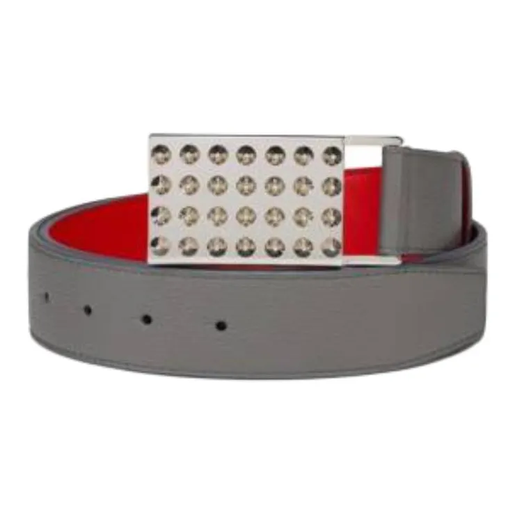 CL Calfskin Leather Belts Unisex Gray Width 3.5 Cm-1
