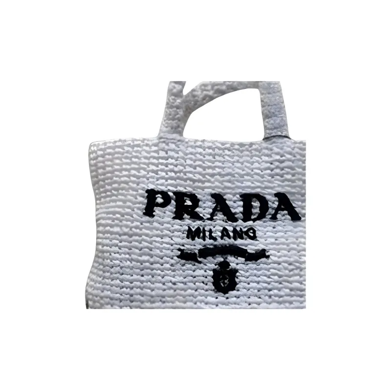 PRADA Crochet Tote Bag, Shopping Bag, Handbag Trumpets Women's White-5