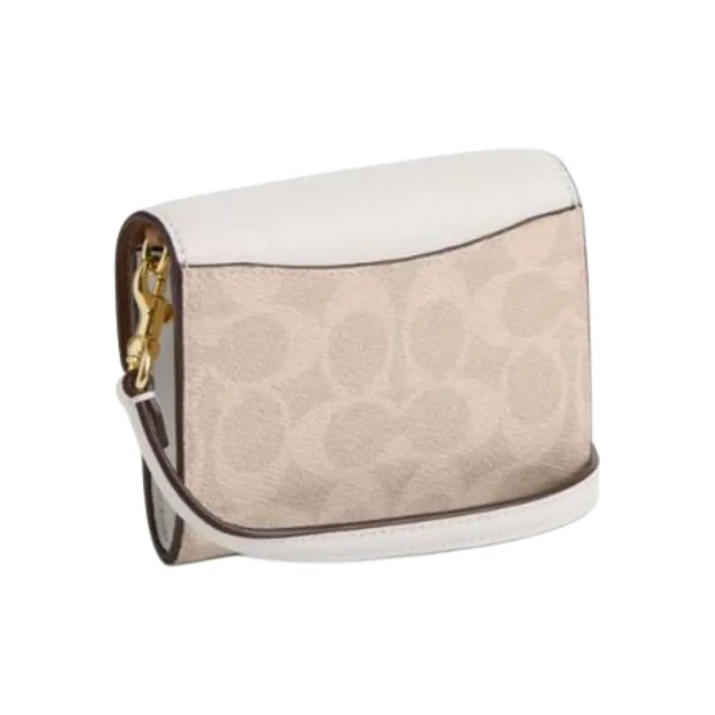 COACH Envelope Signature Coated Canvas Wallet, Crossbody Bag, Shoulder Bag Mini Women's White & Khaki-1