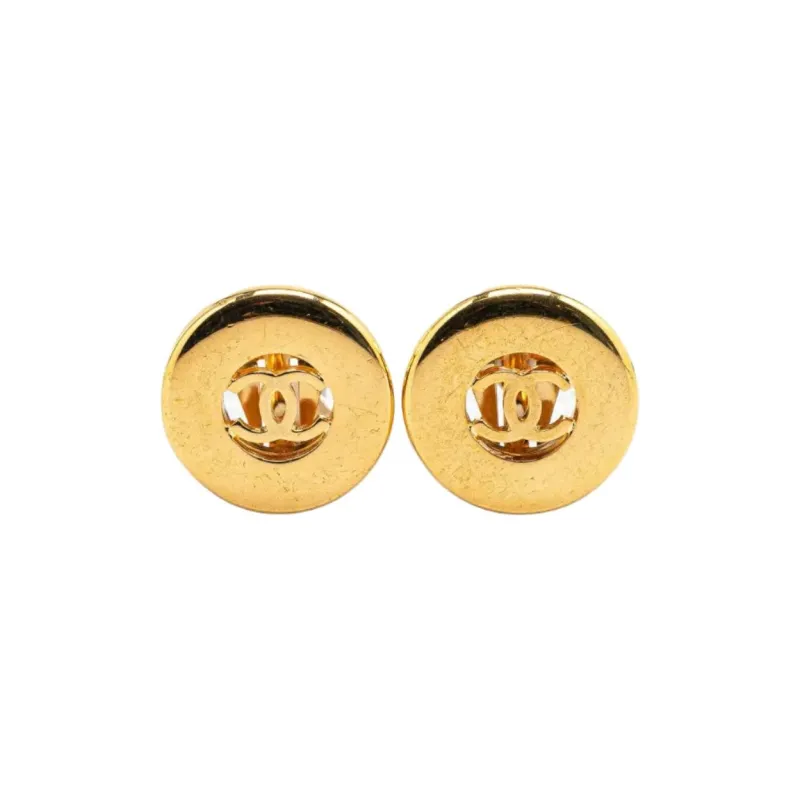 CHANEL 1997 Plated Cc Round Clip On Earrings Costume Earrings-0