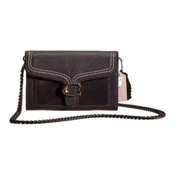 COACH Tabby Polished Pebbled Leather With Refined Calfskin One Shoulder Crossbody Clutches Small Size Women's Tin/Black