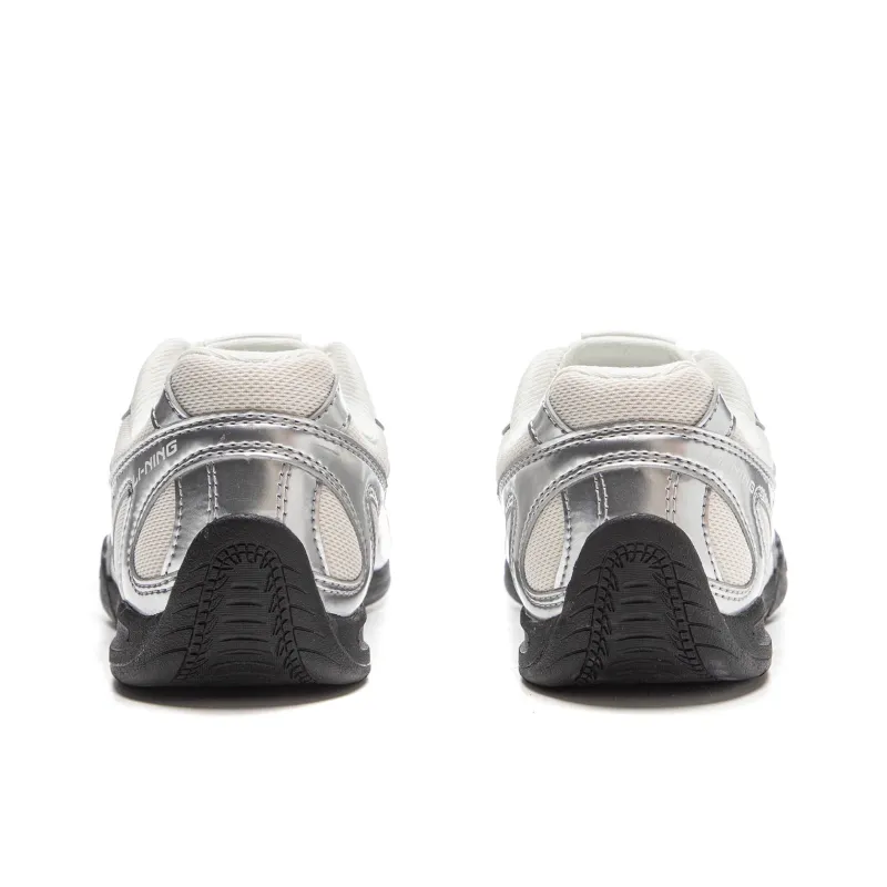 LiNing Film Retro Slip Resistant, Abrasion Resistant, Lightweight Low Top Casual Shoes Women's Silver White-5