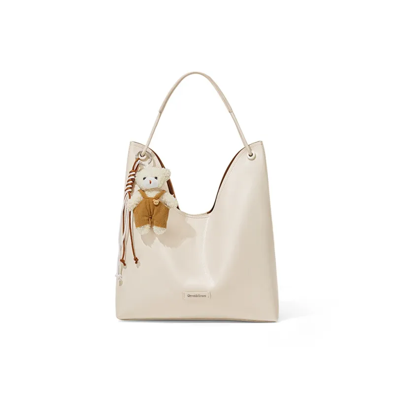 CinvaiKrose Synthetic Leather Tote Bag, Portable Tote, Shopping Bag, Shoulder Bag Tubas Women's Creamy White/light Blue-0