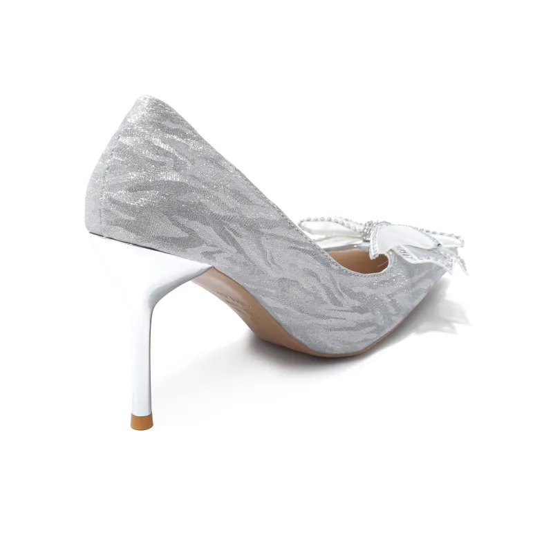 Take The Qin Slim Heel High Heels Women's Silver-2