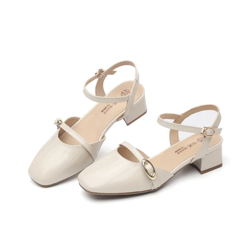 Cigna Chunky Heel High Heels Women's Ecru-1