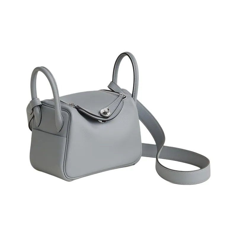 HERMES Lindy Swift Calfskin Shoulder Bag, Crossbody Bag, Handbag Mini Women's Mist Gray & Naval Blue-1
