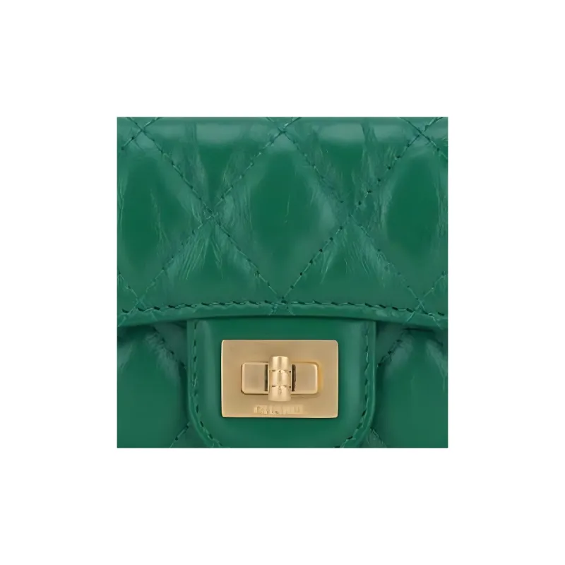 CHANEL 2.55 Calfskin Card Holder Women's Green-3