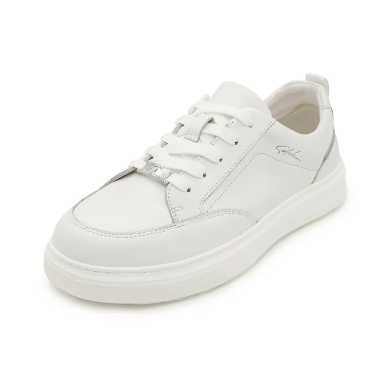 Satchi Height Increasing Low Top White Sneakers Men's White-2