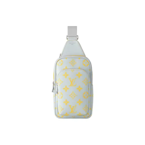 LOUIS VUITTON Avenue Coated Canvas Sling Bag Men's Gray & Yellow