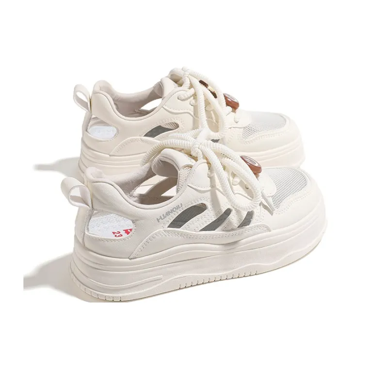 HUANQIU Slip Resistant, Abrasion Resistant, Breathable Low Top Skateboard Shoes Women's Beige Gray-1